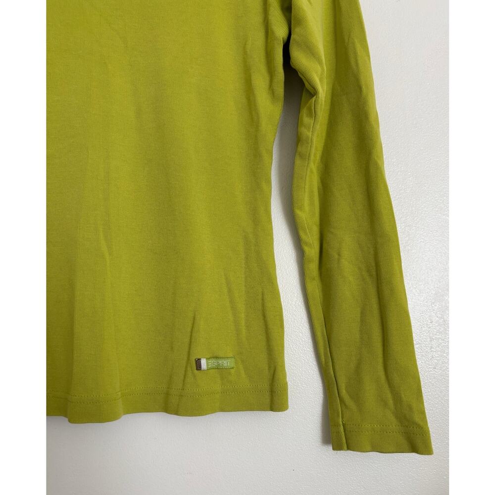 Lime Green and Brown Vintage Espirit V-Neck Shirt S - Picture 3 of 5